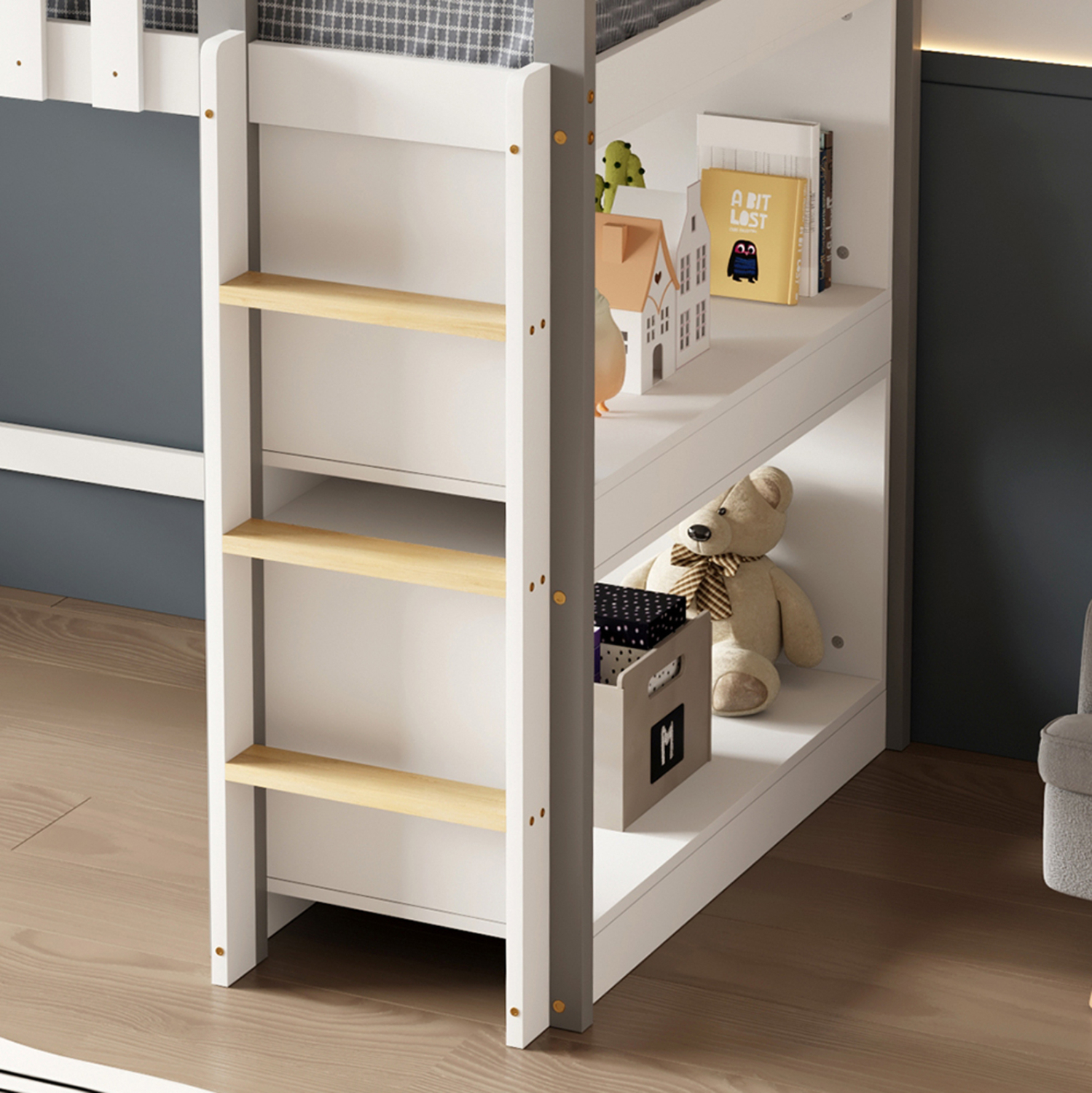 ΠΑΙΔΙΚΟ ΚΡΕΒΑΤΙ τ.MONTESSORI ΜΕ ΠΛΑΙΝΑ ΡΑΦΙΑ HOMI HM712 ΞΥΛΟ ΠΕΥΚΟΥ ΛΕΥΚΟ-ΓΚΡΙ-ΣΤΡΩΜΑ 90x190εκ