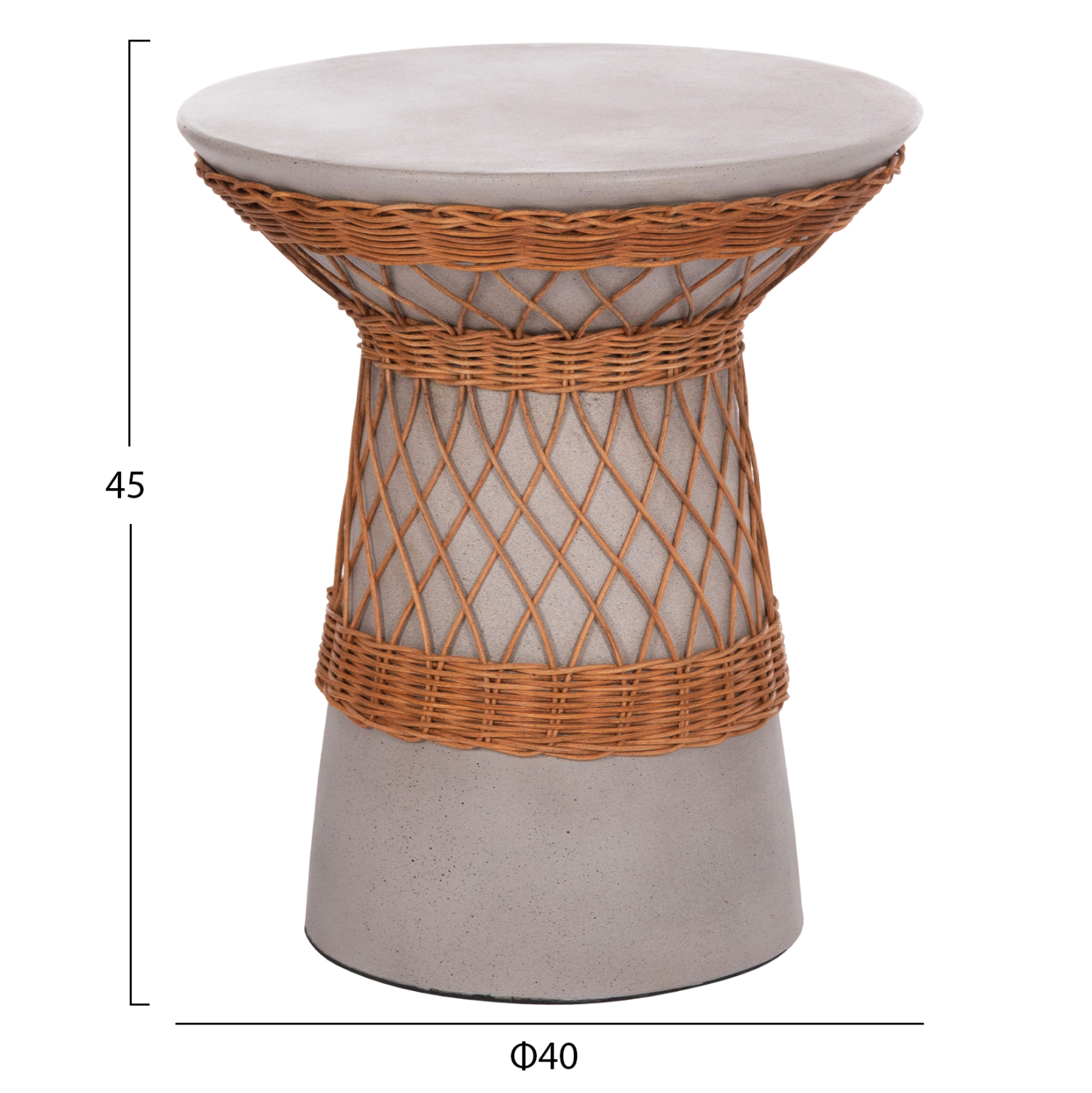 ΒΟΗΘΗΤΙΚΟ ΤΡΑΠΕΖΙ ΣΤΡΟΓΓΥΛΟ DELIA HM18167.03 FIBER CEMENT ΓΚΡΙ & RATTAN Φ40x45Υεκ
