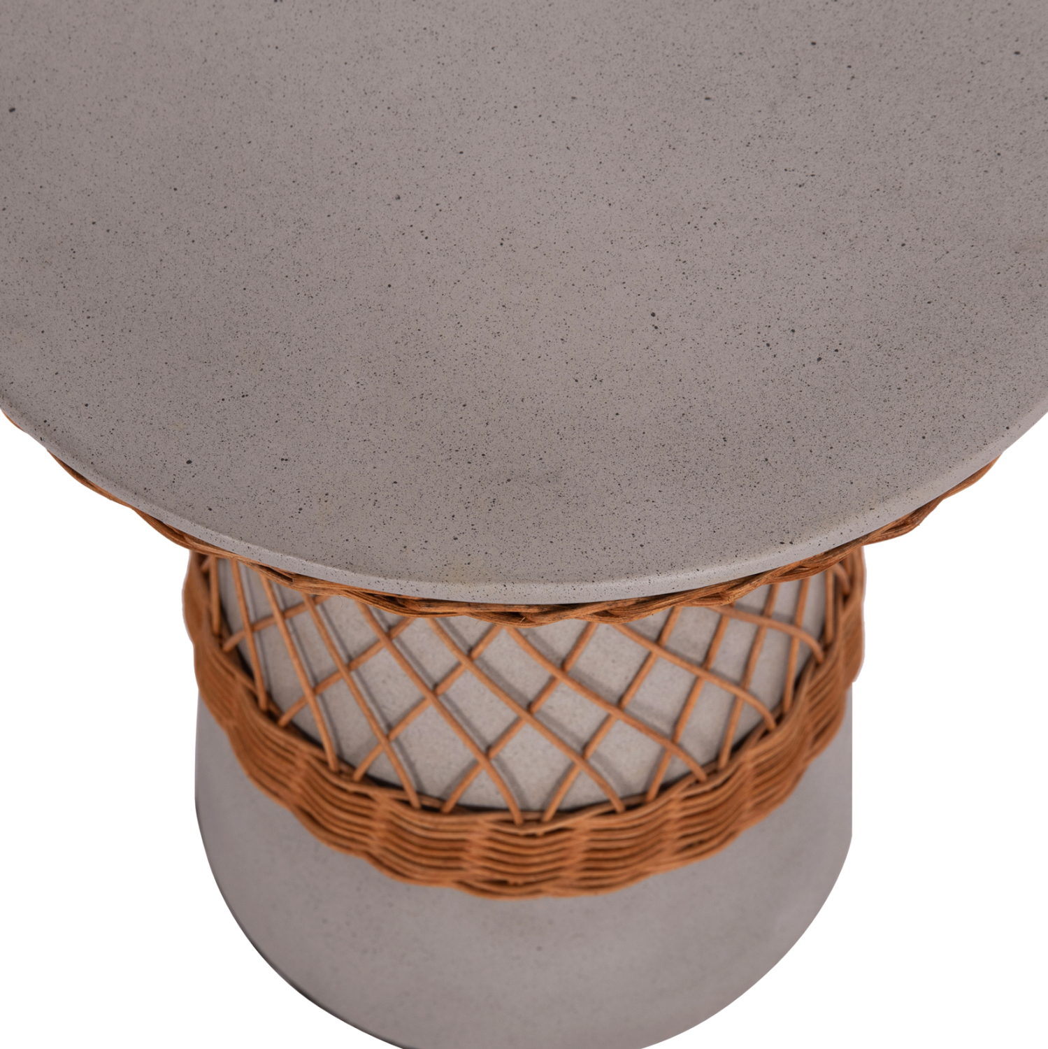 ΒΟΗΘΗΤΙΚΟ ΤΡΑΠΕΖΙ ΣΤΡΟΓΓΥΛΟ DELIA HM18167.03 FIBER CEMENT ΓΚΡΙ & RATTAN Φ40x45Υεκ