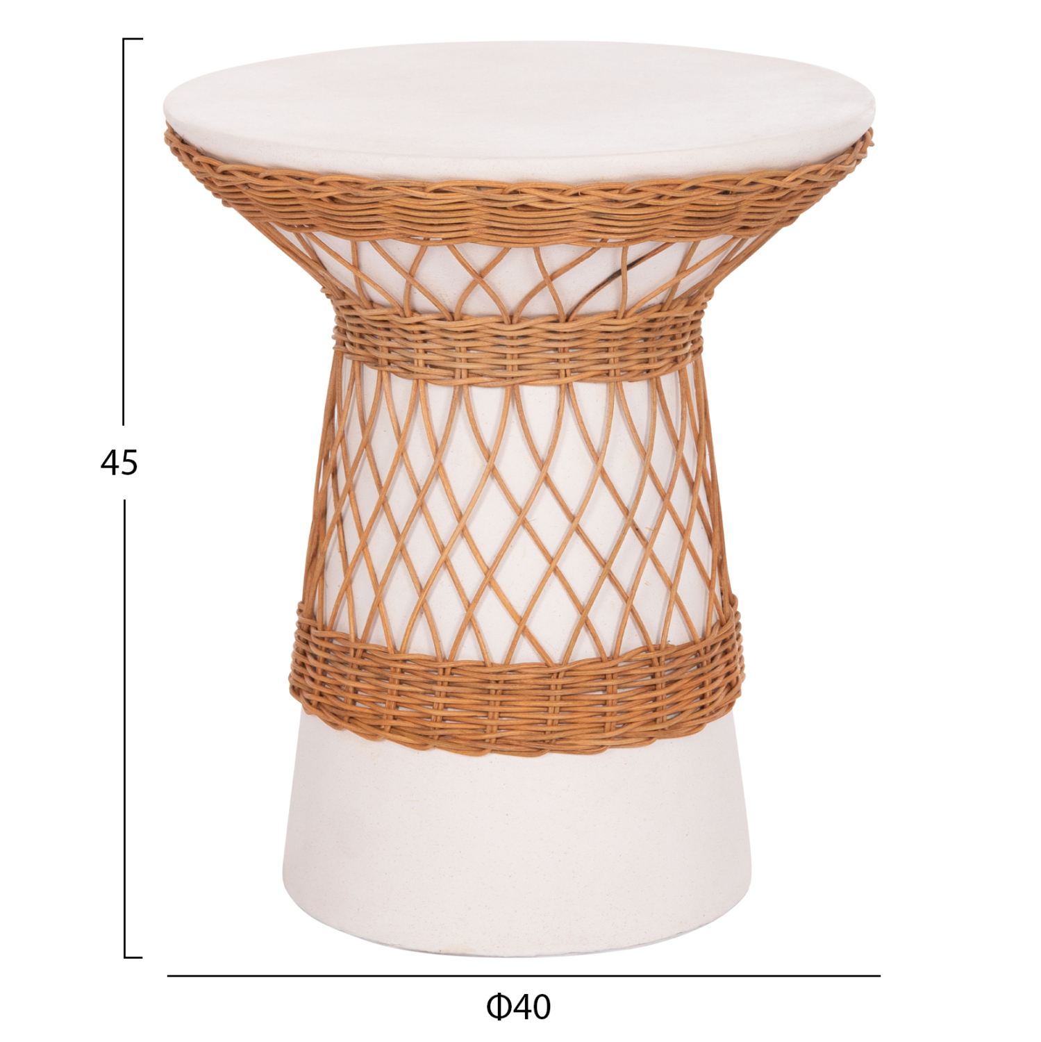 ΒΟΗΘΗΤΙΚΟ ΤΡΑΠΕΖΙ ΣΤΡΟΓΓΥΛΟ DELIA HM18167.02 FIBER CEMENT ΛΕΥΚΟ & RATTAN Φ40x45Υεκ