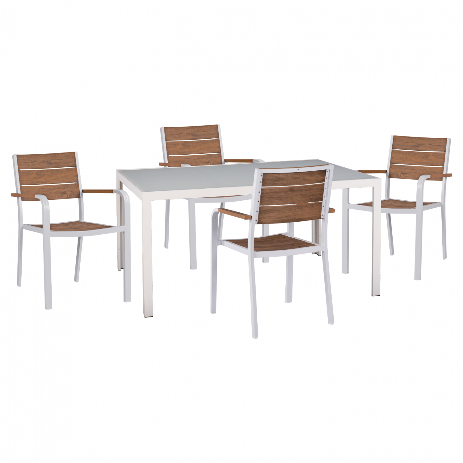 ΣΕΤ ΤΡΑΠΕΖΑΡΙΑΣ 5ΤΜΧ ΤΡΑΠ. 150Χ90 & ΠΟΛ/ΝΕΣ ΑΛΟΥΜΙΝΙΟΥ ΜΕ POLYWOOD ΛΕΥΚΕΣ HM11706.01