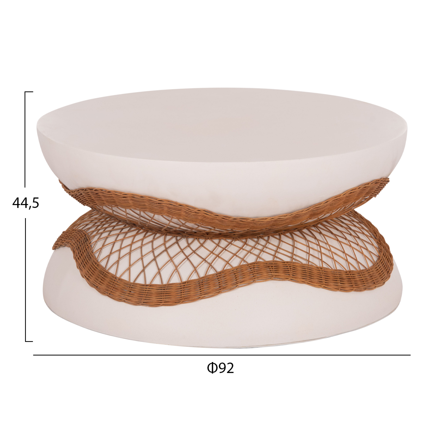 ΤΡΑΠΕΖΙ ΣΑΛΟΝΙΟΥ ANNA HM18157.02 FIBER CEMENT ΛΕΥΚΟ-ΦΥΣΙΚΟ RATTAN--Φ92x44.5Υεκ