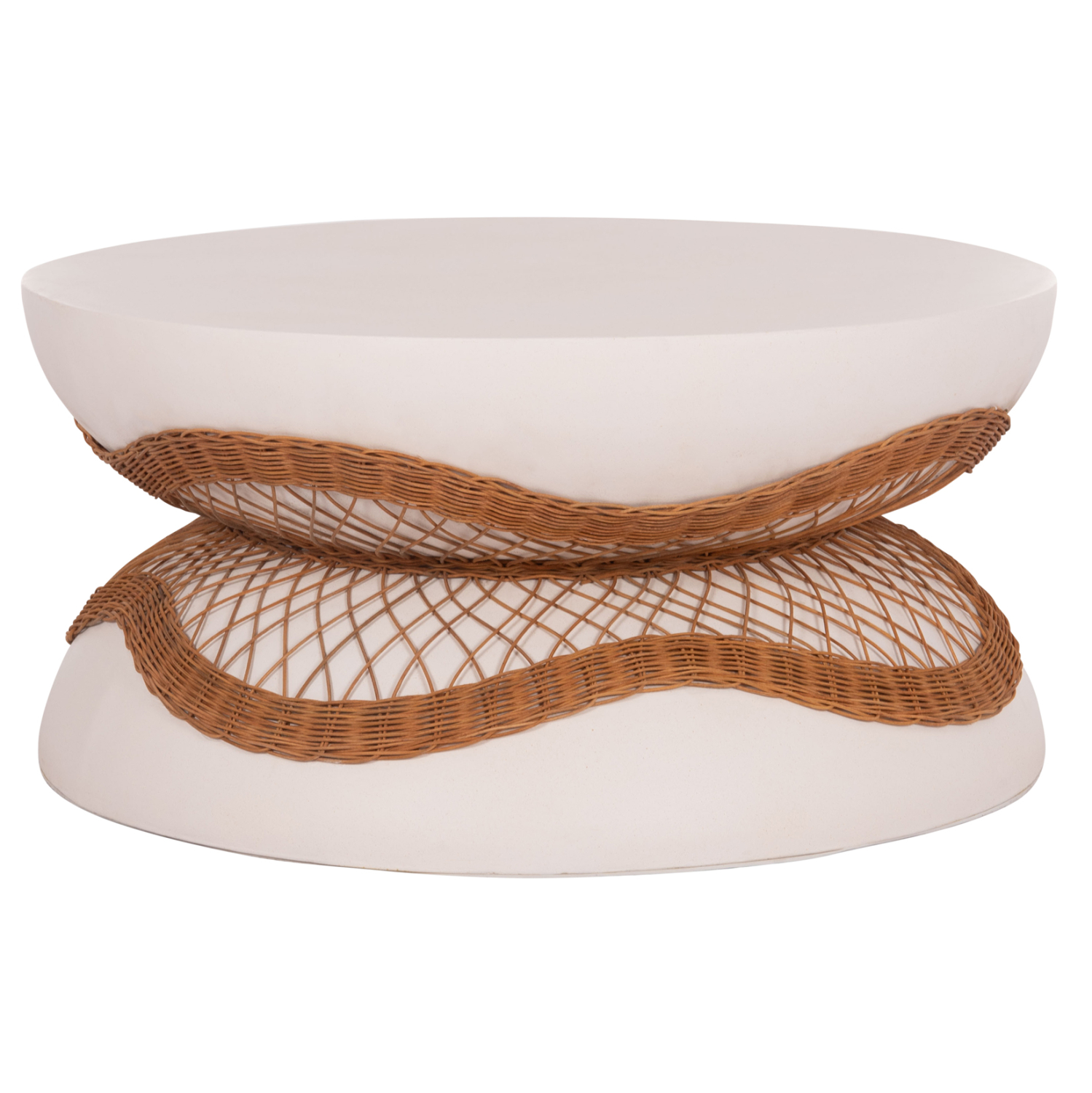 ΤΡΑΠΕΖΙ ΣΑΛΟΝΙΟΥ ANNA HM18157.02 FIBER CEMENT ΛΕΥΚΟ-ΦΥΣΙΚΟ RATTAN--Φ92x44.5Υεκ