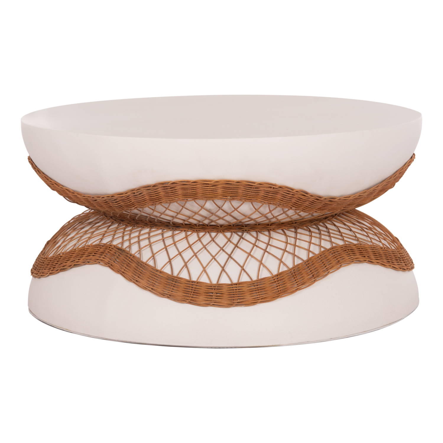 ΤΡΑΠΕΖΙ ΣΑΛΟΝΙΟΥ ANNA HM18157.02 FIBER CEMENT ΛΕΥΚΟ-ΦΥΣΙΚΟ RATTAN--Φ92x44.5Υεκ