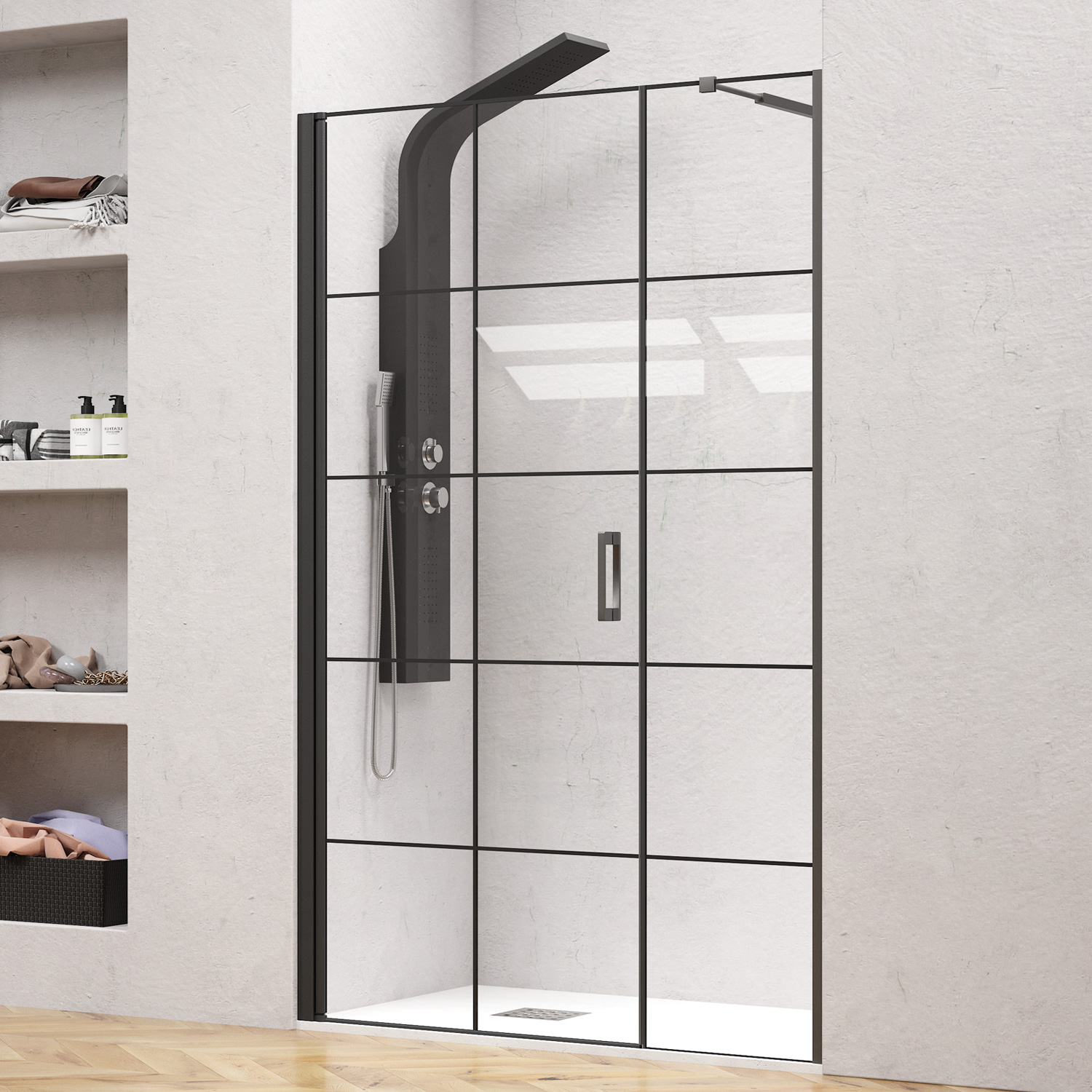 Καμπίνα από τοίχο σε τοίχο με frame κρύσταλλο NERO 5 PORTA Black KARAG 104x200cm (30cm σταθερό)