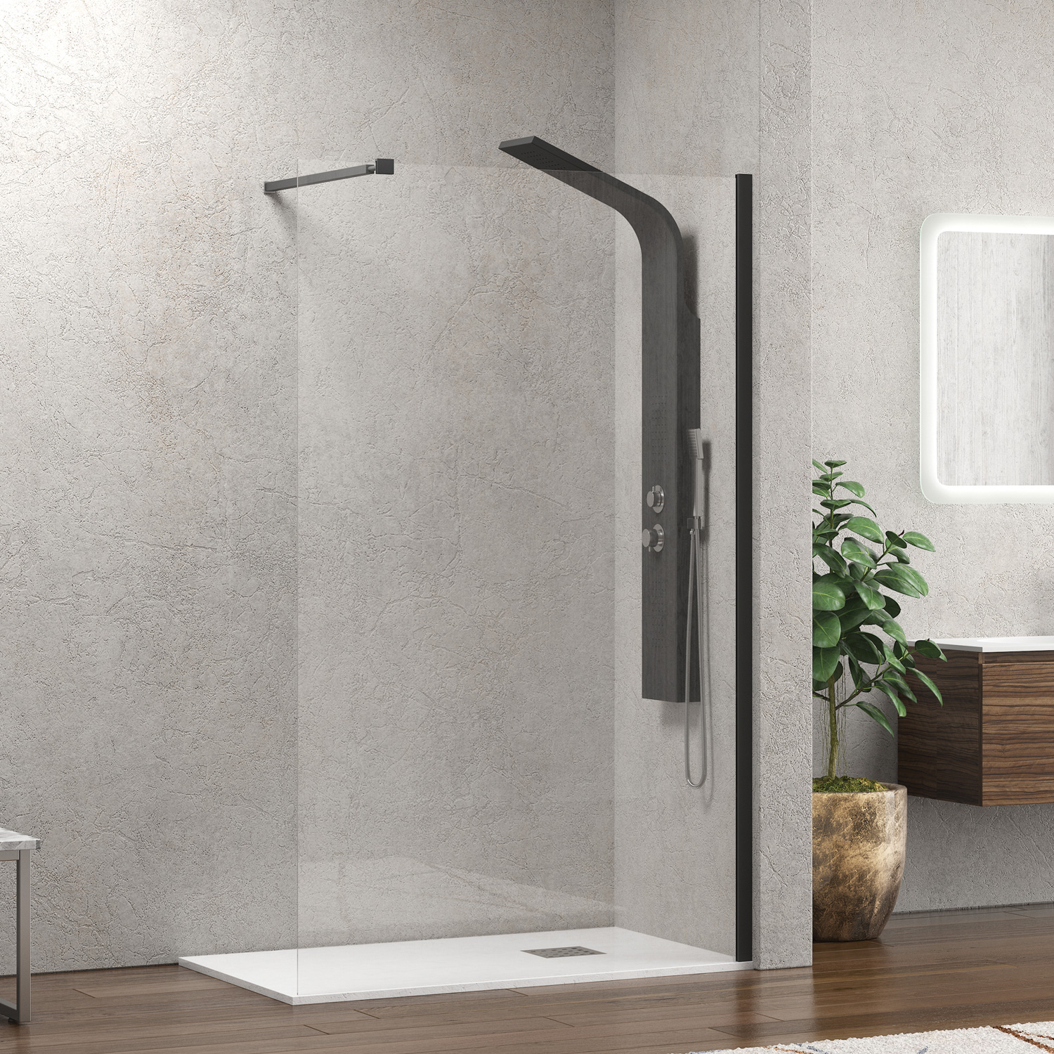 Σταθερό πάνελ καμπίνας με διάφανο κρύσταλλο WALKIN 1 Nero KARAG 110x200cm
