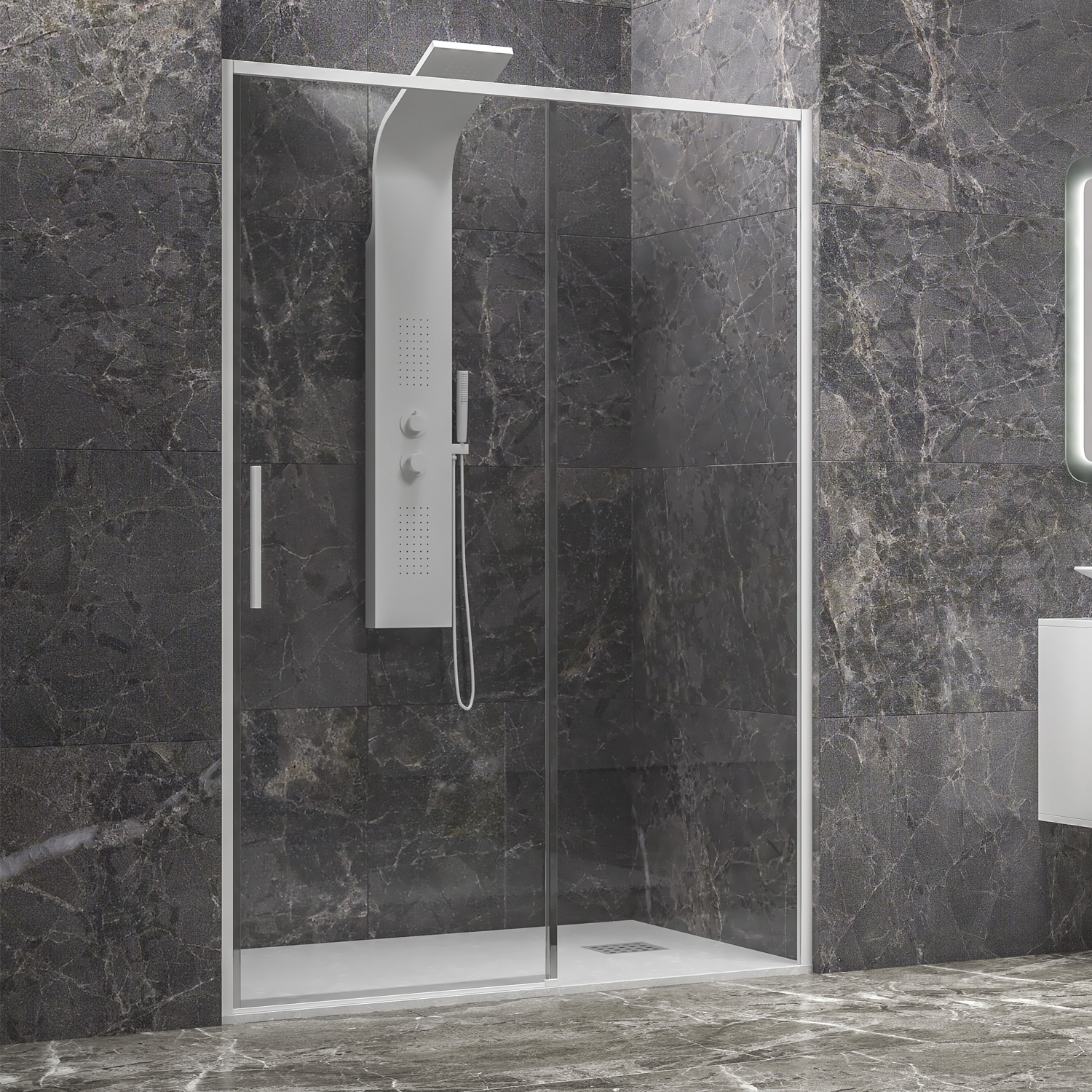 Καμπίνα από τοίχο σε τοίχο με διάφανο κρύσταλλο LEA 400 White KARAG 140x200cm