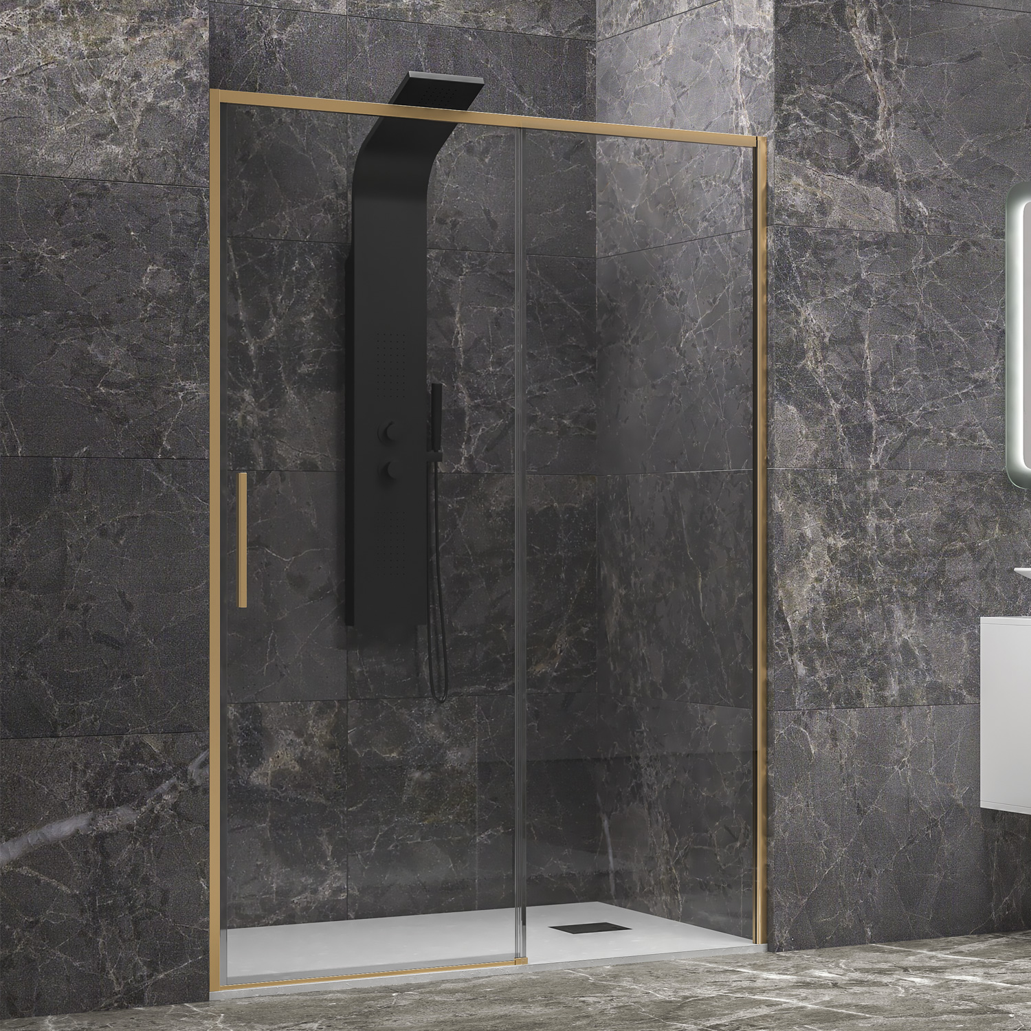Καμπίνα από τοίχο σε τοίχο με διάφανο κρύσταλλο LEA 400 Gold KARAG 100x200cm