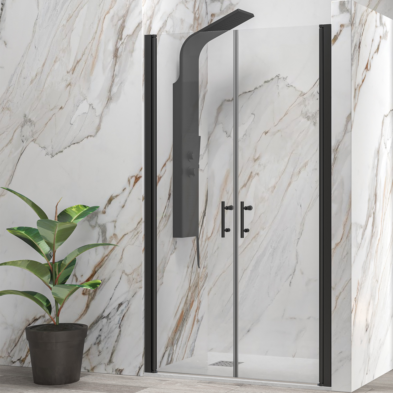 Καμπίνα από τοίχο σε τοίχο με διάφανο κρύσταλλο S 28 ALTO SALLON Black KARAG 120x200cm