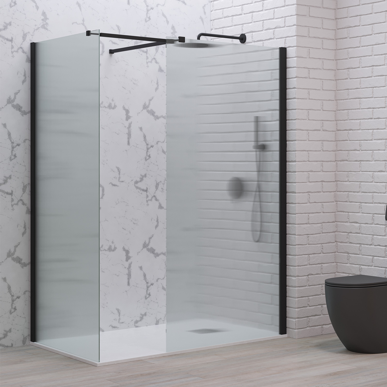 Σταθερά διαχωριστικά ντουζιέρας με flute κρύσταλλο WALKIN 2 Black KARAG 140x200cm