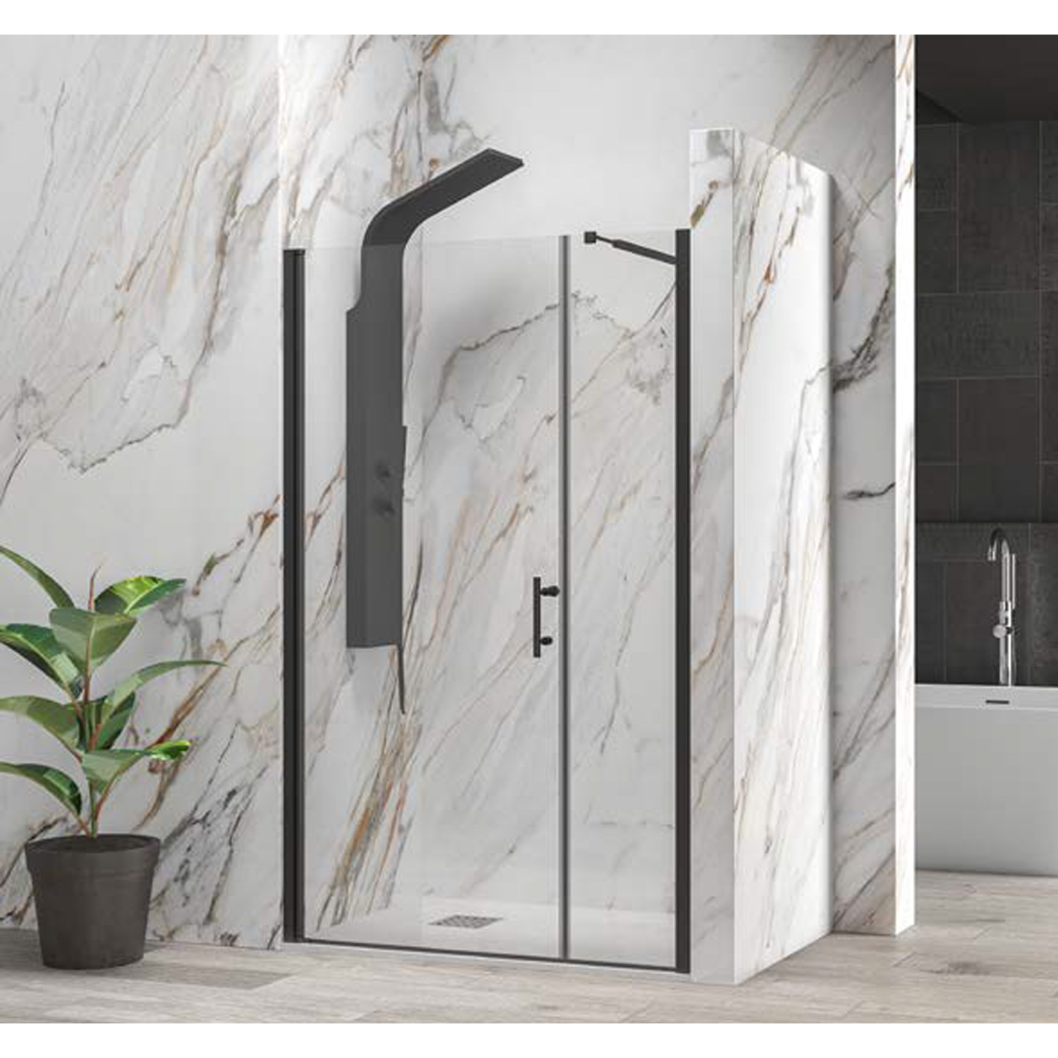 Καμπίνα από τοίχο σε τοίχο με διάφανο κρύσταλλο S 5 ALTO Black KARAG 160x200cm (σταθερό 90cm)