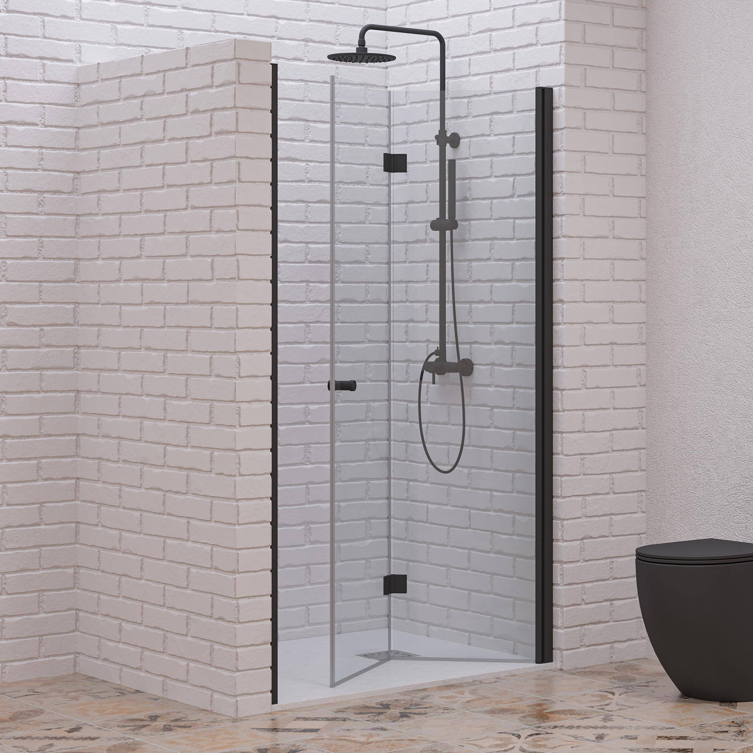 Καμπίνα από τοίχο σε τοίχο με διάφανο κρύσταλλο S 7 PORTA Black KARAG 70x200cm