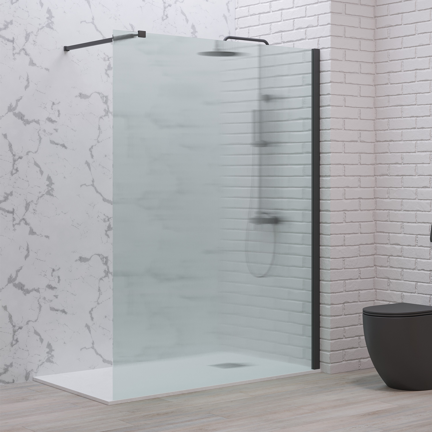 Σταθερό διαχωριστικό ντουζιέρας με flute κρύσταλλο WALKIN 1 Black KARAG 140x200cm