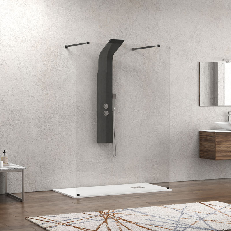 Σταθερό διαχωριστικό ντουζιέρας με διάφανο κρύσταλλο WALKIN 3 Black KARAG 118x200cm