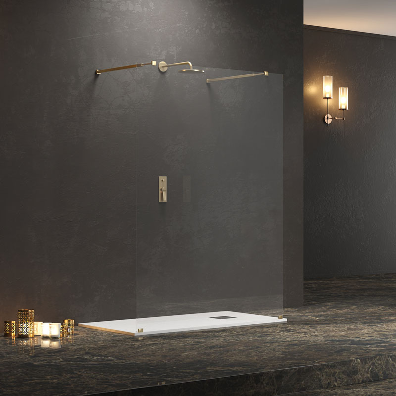 Σταθερό διαχωριστικό ντουζιέρας με διάφανο κρύσταλλο WALKIN 3 Gold KARAG 118x200cm