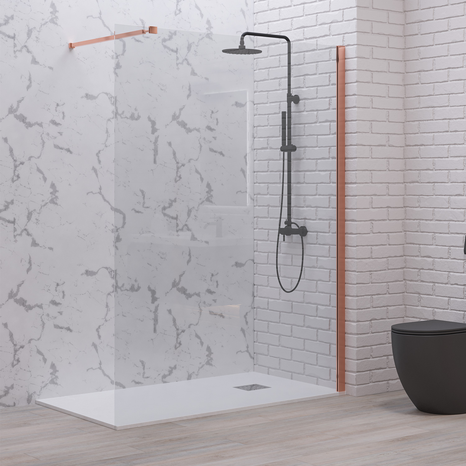 Σταθερό διαχωριστικό ντουζιέρας με διάφανο κρύσταλλο WALKIN 1 Rose Gold KARAG 140x200cm