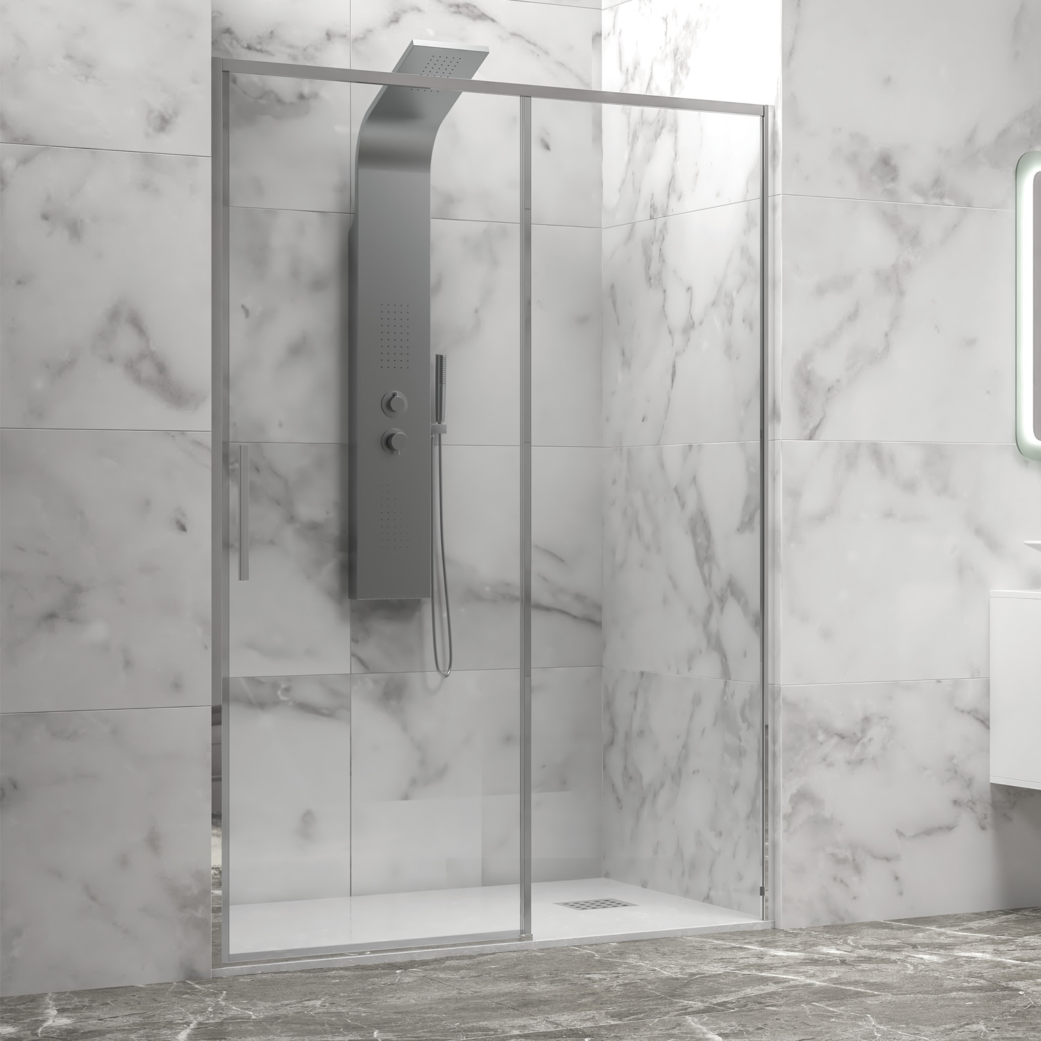 Καμπίνα από τοίχο σε τοίχο με διάφανο κρύσταλλο LEA 400 Cromo KARAG 150x200cm