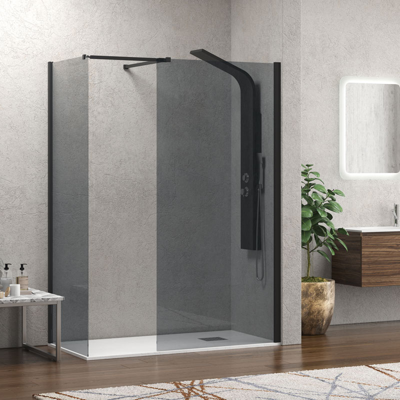 Σταθερά διαχωριστικά ντουζιέρας με fume κρύσταλλο WALKIN 2 Black KARAG 120x200cm