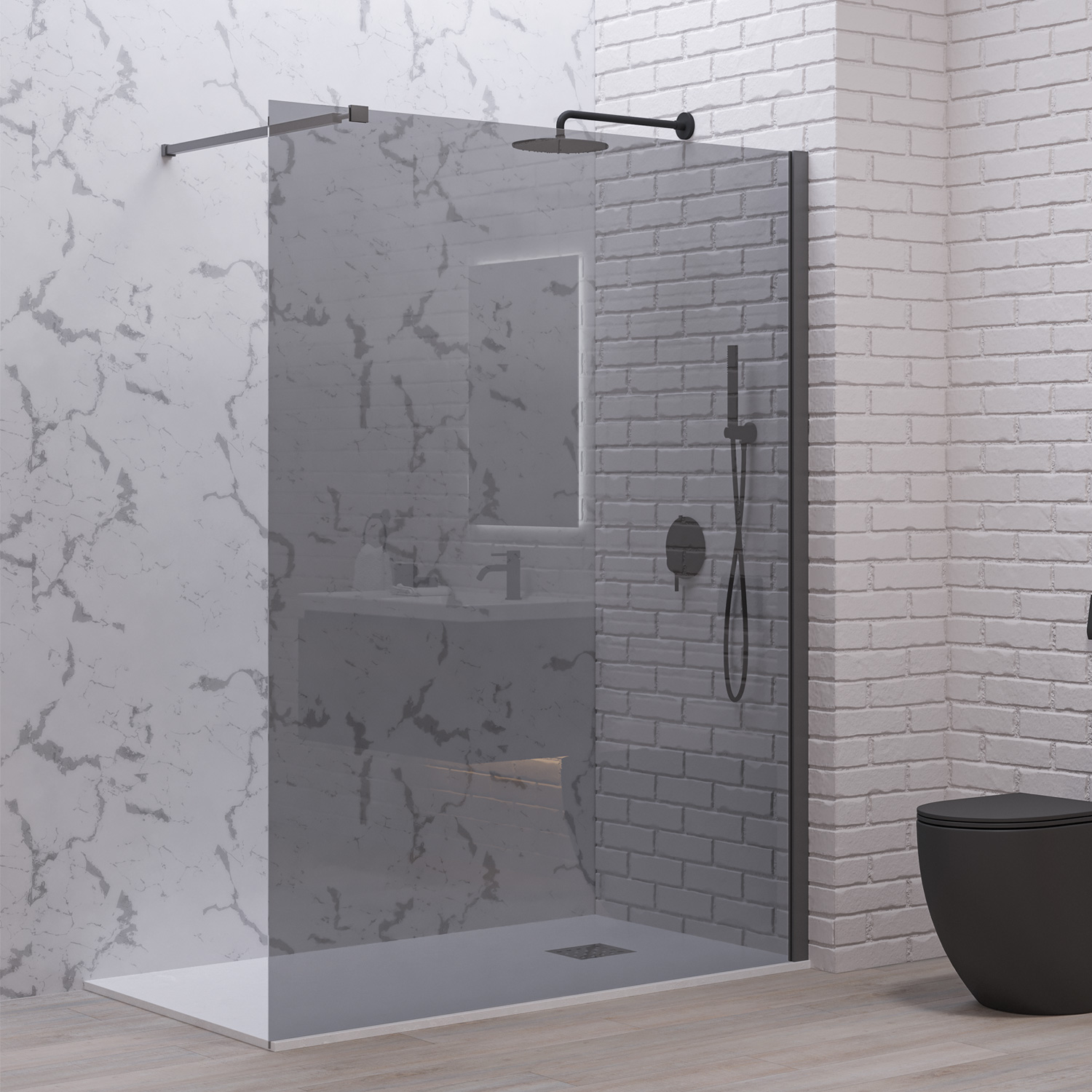 Σταθερό διαχωριστικό ντουζιέρας με fume κρύσταλλο WALKIN 1 Gun Metal KARAG 120x200cm