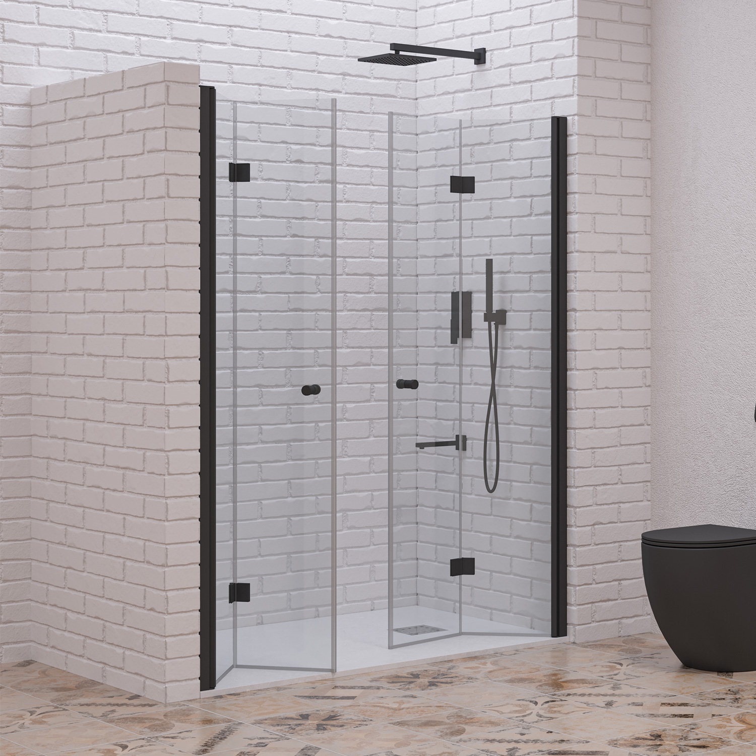 Καμπίνα από τοίχο σε τοίχο με διάφανο κρύσταλλο S 7 DP Black KARAG 170x200cm