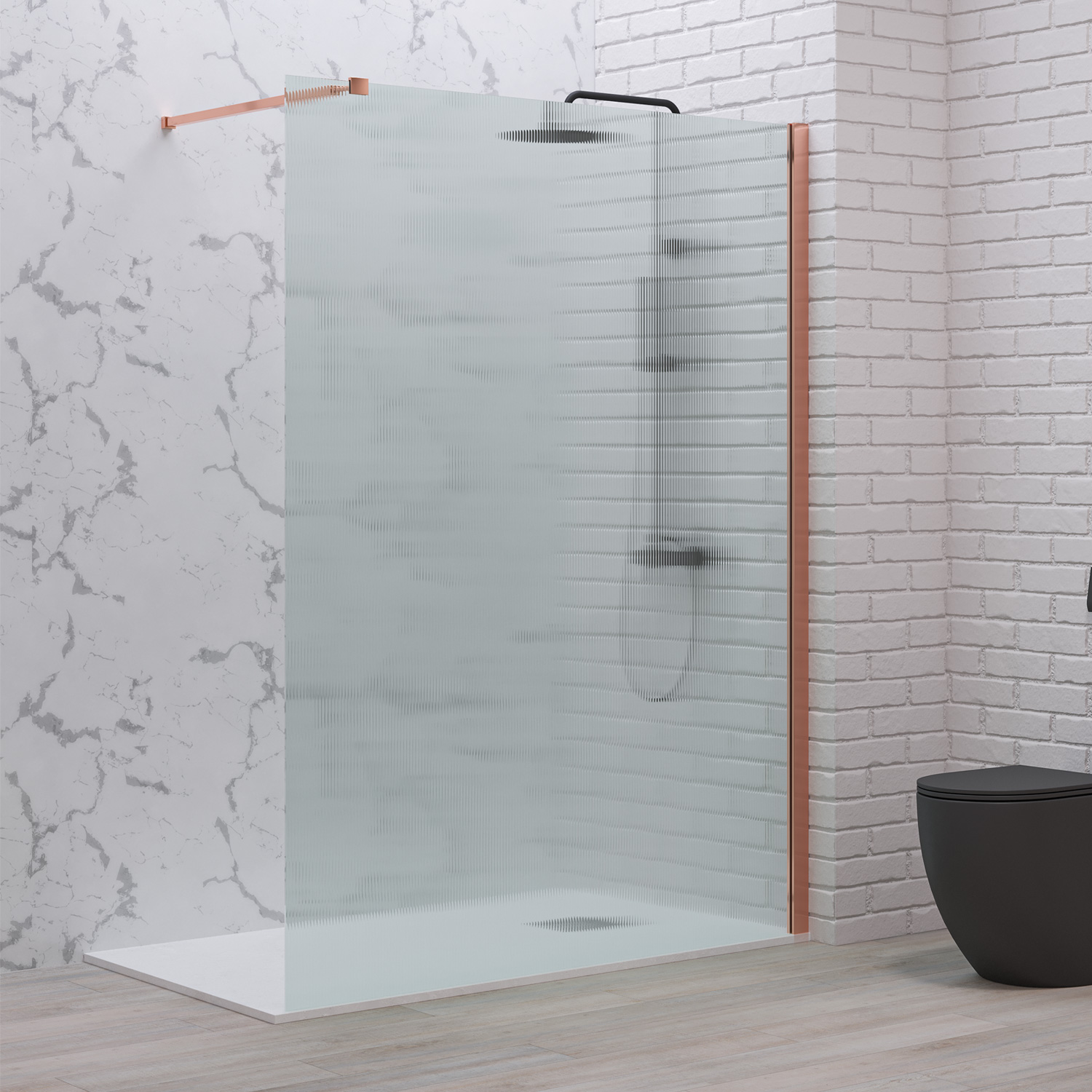 Σταθερό διαχωριστικό ντουζιέρας με flute κρύσταλλο WALKIN 1 Rose Gold KARAG 80x200cm