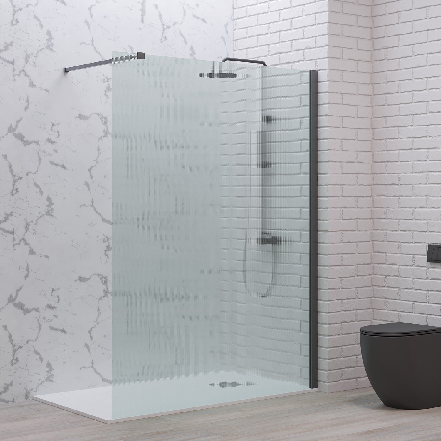 Σταθερό διαχωριστικό ντουζιέρας με flute κρύσταλλο WALKIN 1 Gun Metal KARAG 100x200cm