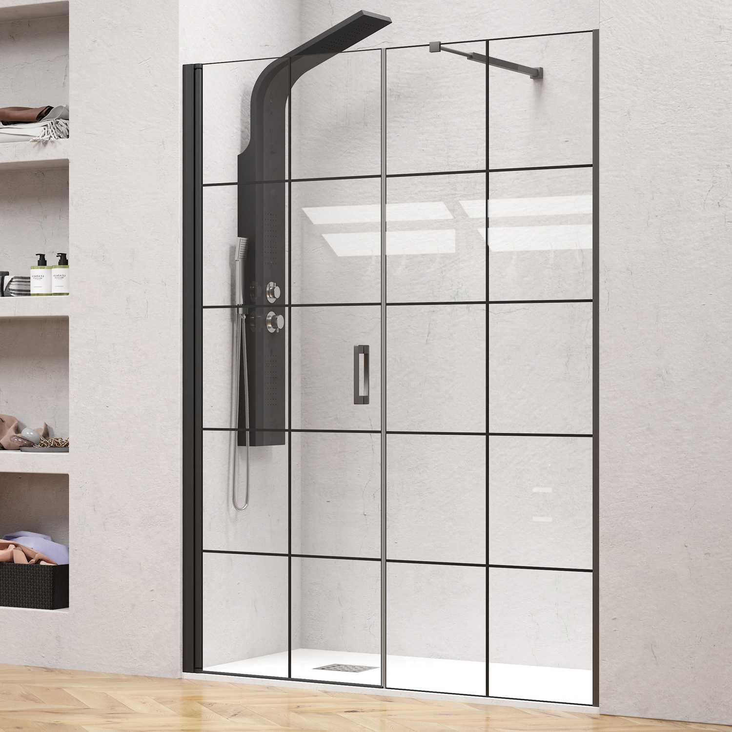 Καμπίνα από τοίχο σε τοίχο με frame κρύσταλλο NERO 5 PORTA Black KARAG 144x200cm (70cm σταθερό)