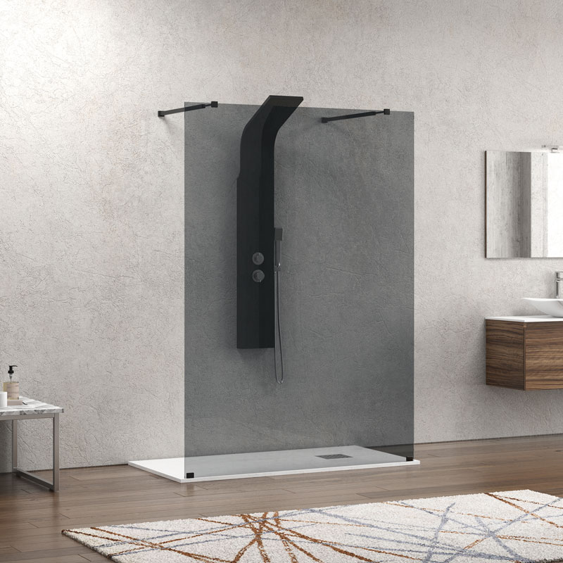 Σταθερό διαχωριστικό ντουζιέρας με fume κρύσταλλο WALKIN 3 Black KARAG 148x200cm