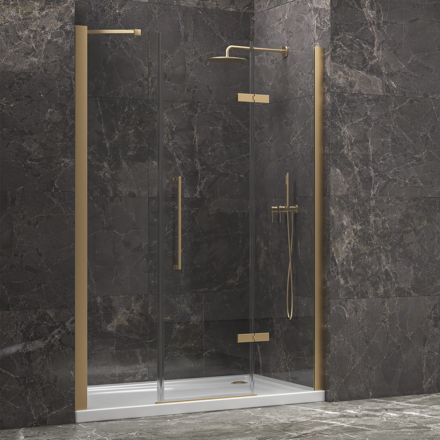 Καμπίνα από τοίχο σε τοίχο με διάφανο κρύσταλλο TINOS 600 Gold KARAG 165x200cm