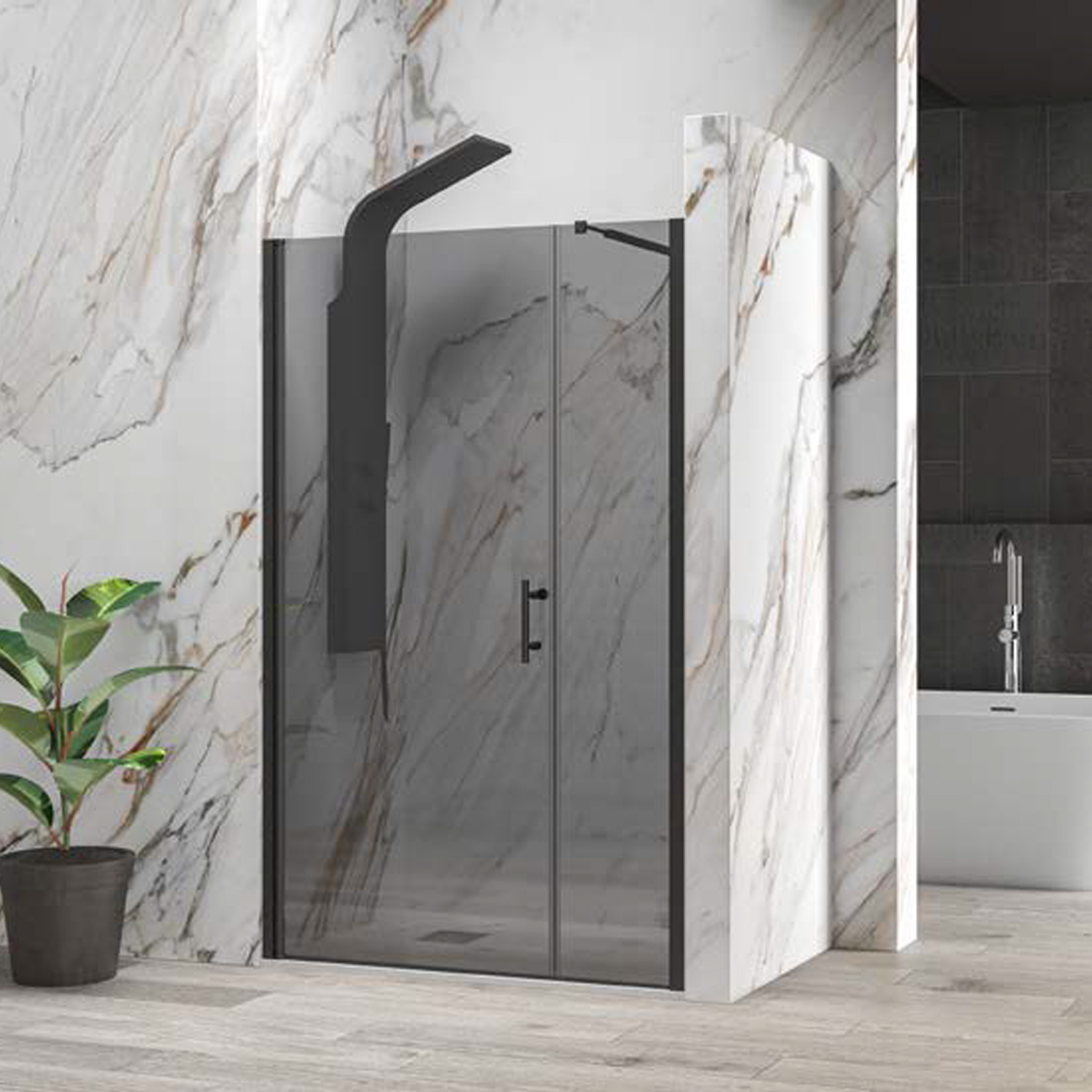 Καμπίνα από τοίχο σε τοίχο με fume κρύσταλλο S 5 ALTO Black KARAG 160x200cm (σταθερό 80cm)