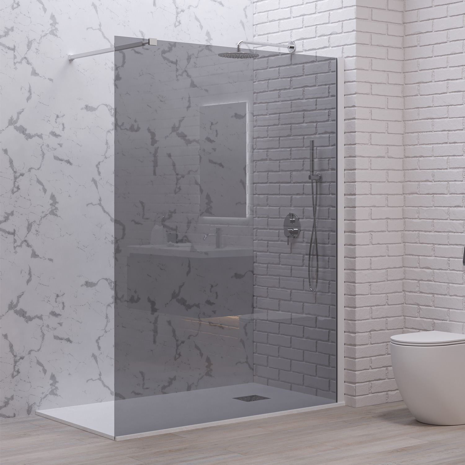 Σταθερό διαχωριστικό ντουζιέρας με fume κρύσταλλο WALKIN 1 White KARAG 120x200cm