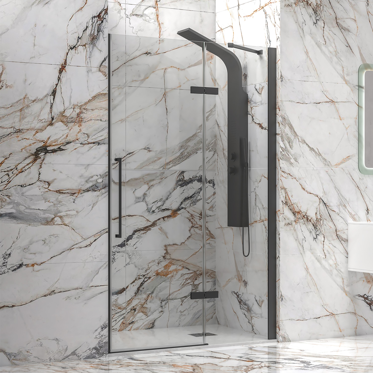 Καμπίνα από τοίχο σε τοίχο με διάφανο κρύσταλλο TINOS 400 Black KARAG 120x200cm