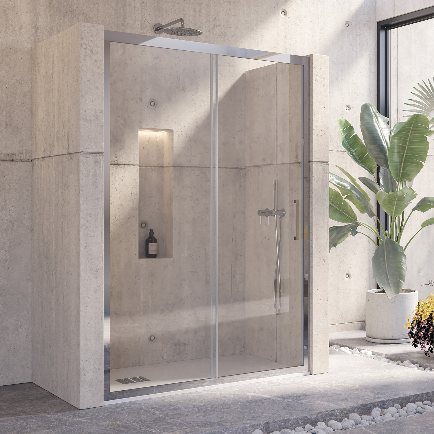 Καμπίνα από τοίχο σε τοίχο με διάφανο κρύσταλλο INOX 400 Cromo KARAG 120x190cm