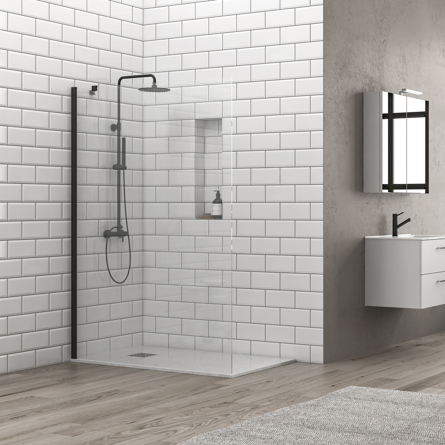 Σταθερό διαχωριστικό ντουζιέρας με διάφανο κρύσταλλο S 28F ALTO Black KARAG 95x200cm