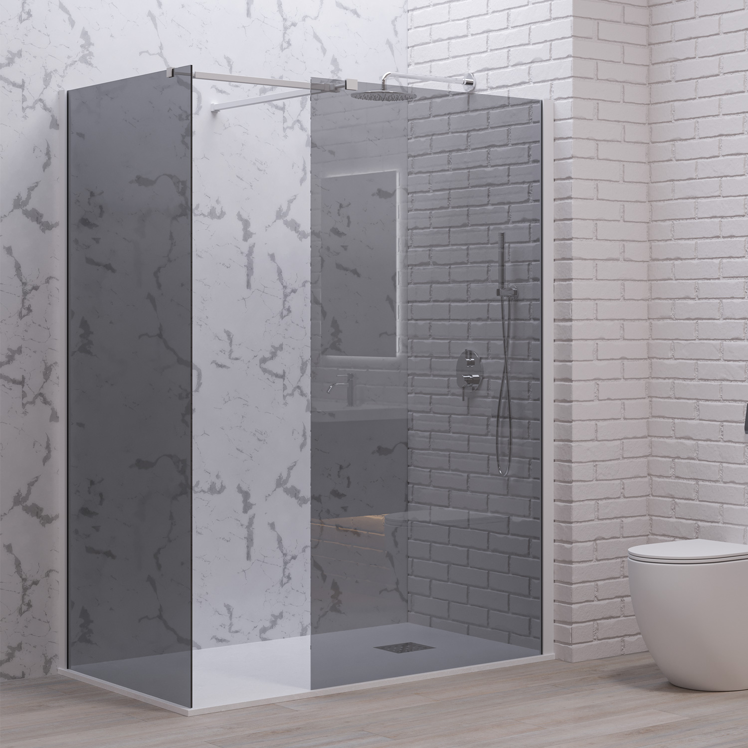 Σταθερά διαχωριστικά ντουζιέρας με fume κρύσταλλο WALKIN 2 White KARAG 120x200cm