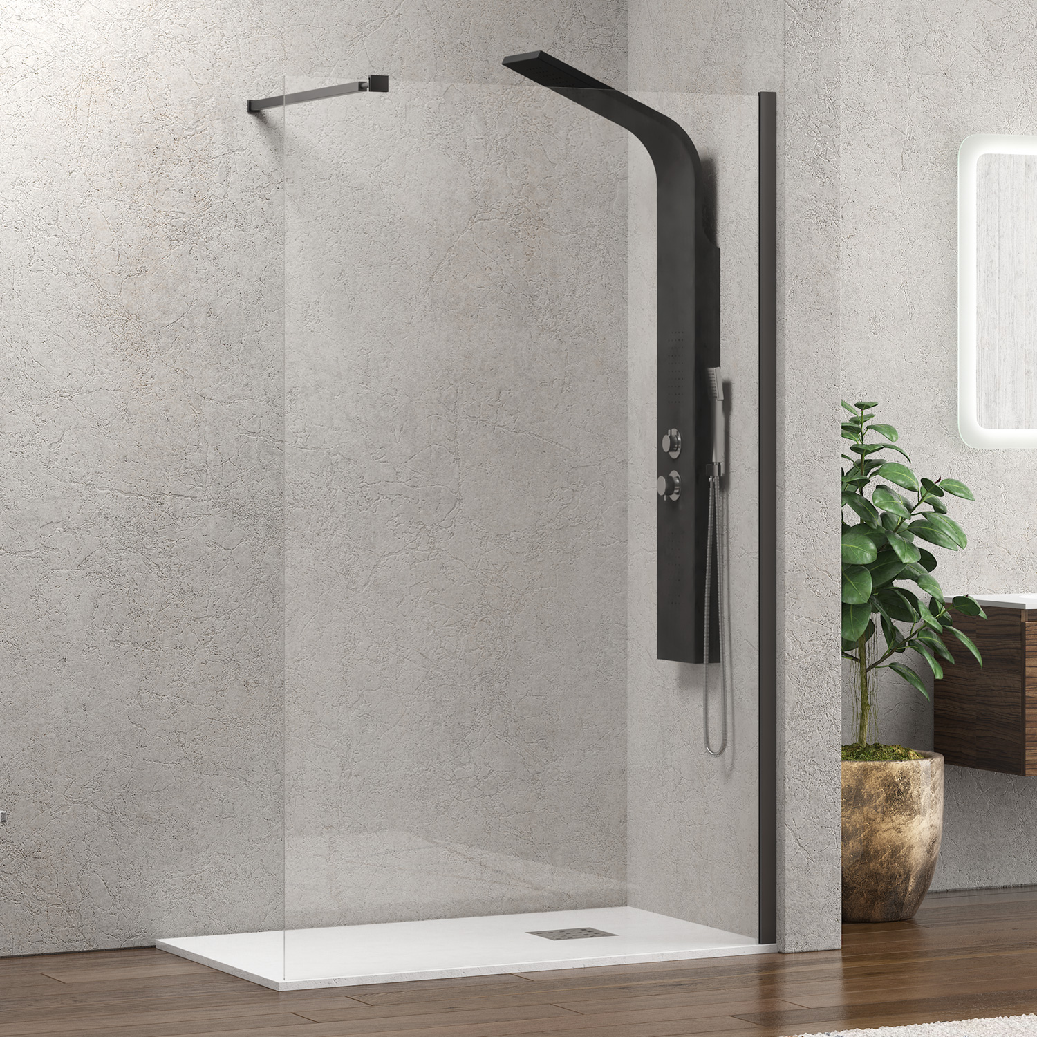 Σταθερό διαχωριστικό ντουζιέρας με διάφανο κρύσταλλο WALKIN 1 Gun Metal KARAG 60x200cm