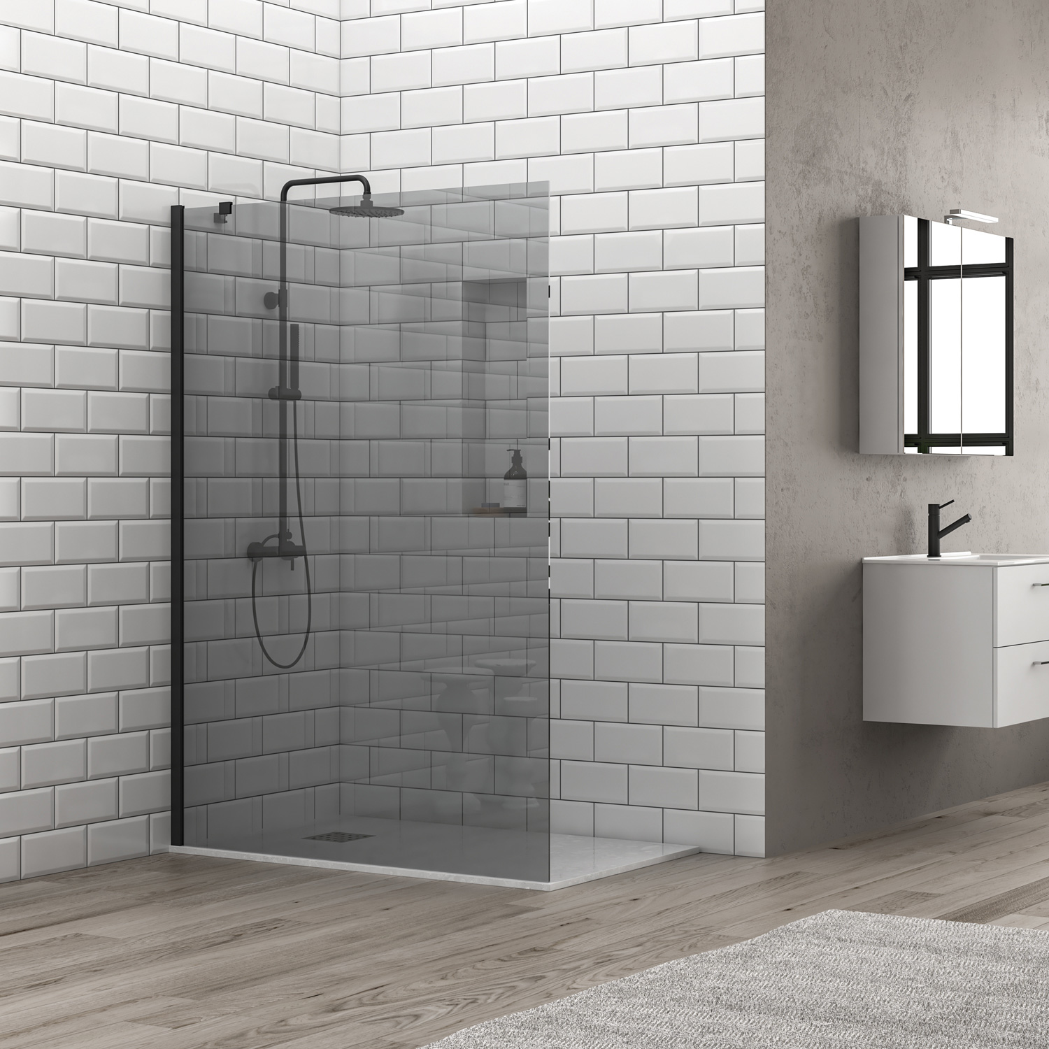 Σταθερό διαχωριστικό ντουζιέρας με fume κρύσταλλο S 28F ALTO Black KARAG 85x200cm