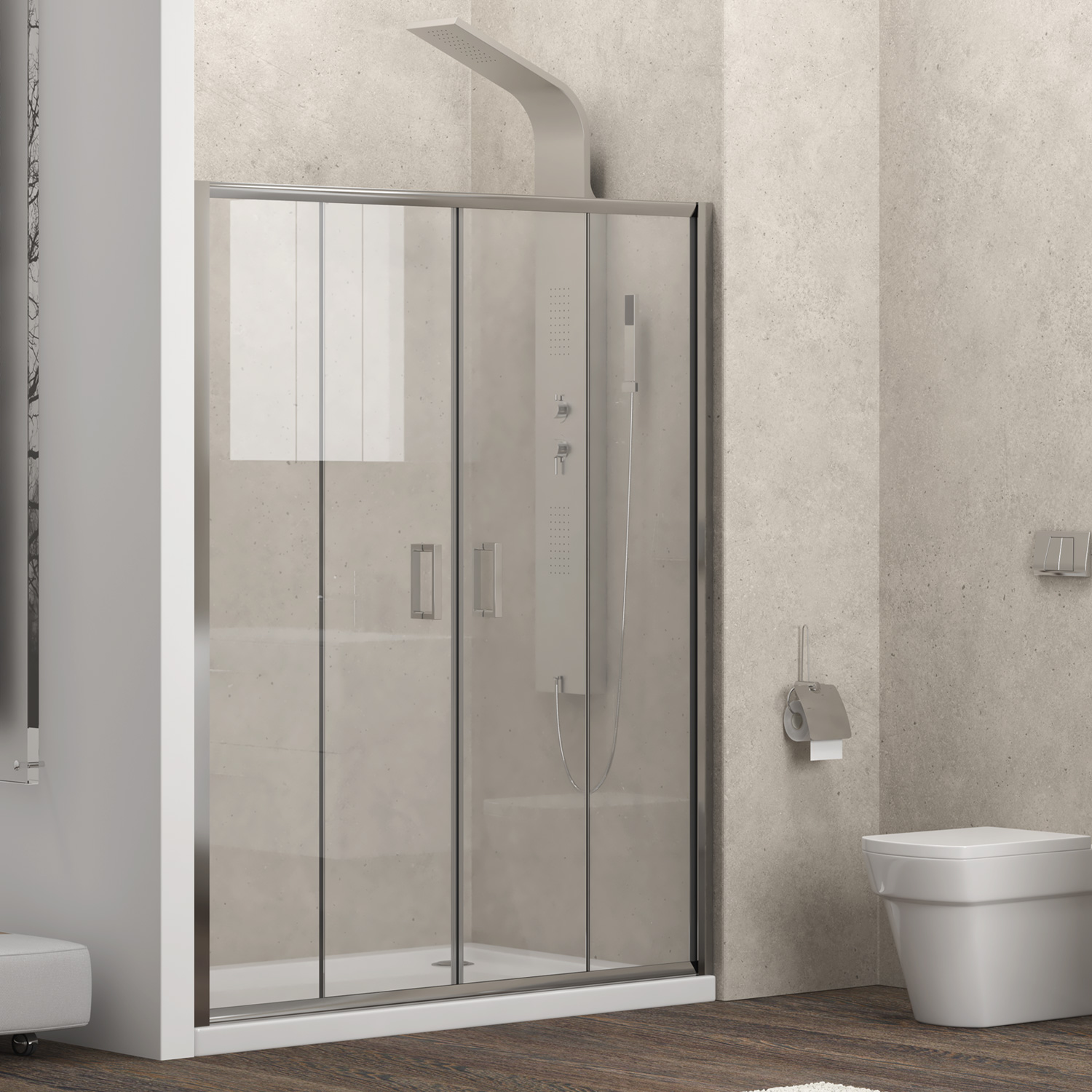 Καμπίνα από τοίχο σε τοίχο με διάφανο κρύσταλλο NEW FLORA 600 Cromo KARAG 180x180cm