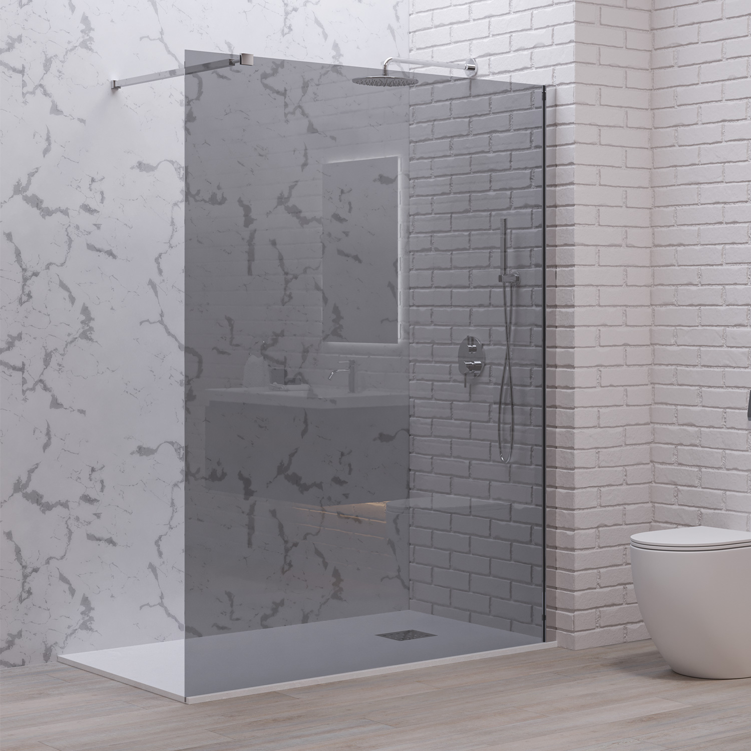 Σταθερό διαχωριστικό ντουζιέρας με fume κρύσταλλο WALKIN 1 Cromo KARAG 80x200cm