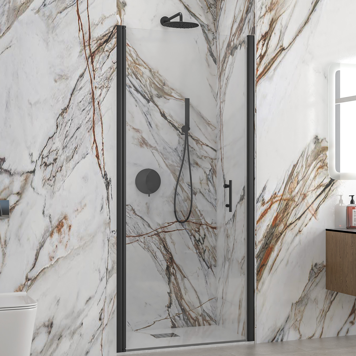Καμπίνα από τοίχο σε τοίχο με διάφανο κρύσταλλο S 28 ALTO PORTA Black KARAG 75x200cm