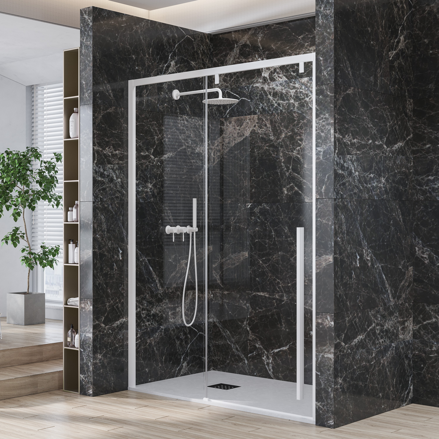 Καμπίνα από τοίχο σε τοίχο με διάφανο κρύσταλλο SANTORINI 400 White KARAG 120x200cm