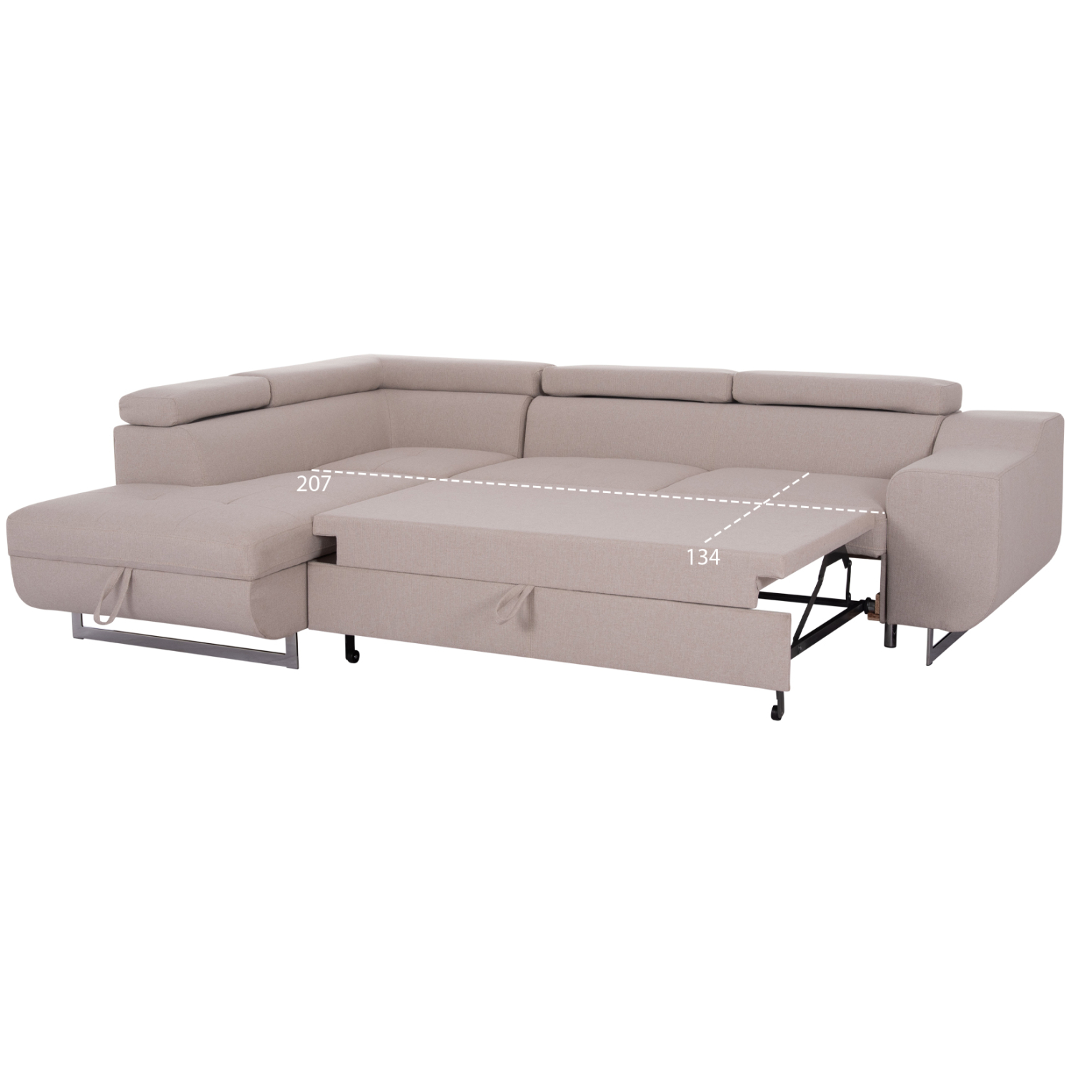 ΓΩΝΙΑΚΟΣ ΚΑΝΑΠΕΣ-ΚΡΕΒΑΤΙ ΜΕ ΑΠΟΘ.ΧΩΡΟ ENCORE HM3301.03L ΜΠΕΖ ΥΦΑΣΜΑ 285x205x90Υεκ.