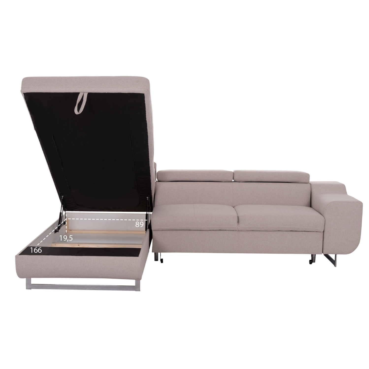 ΓΩΝΙΑΚΟΣ ΚΑΝΑΠΕΣ-ΚΡΕΒΑΤΙ ΜΕ ΑΠΟΘ.ΧΩΡΟ ENCORE HM3301.03L ΜΠΕΖ ΥΦΑΣΜΑ 285x205x90Υεκ.