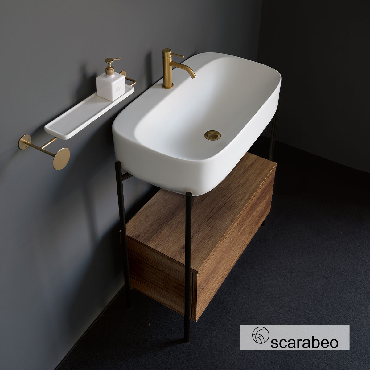 Έπιπλο μπάνιου Laila 270312-NROP89 με συρτάρι 2712-89 Χωρίς Νιπτήρα, Scarabeo