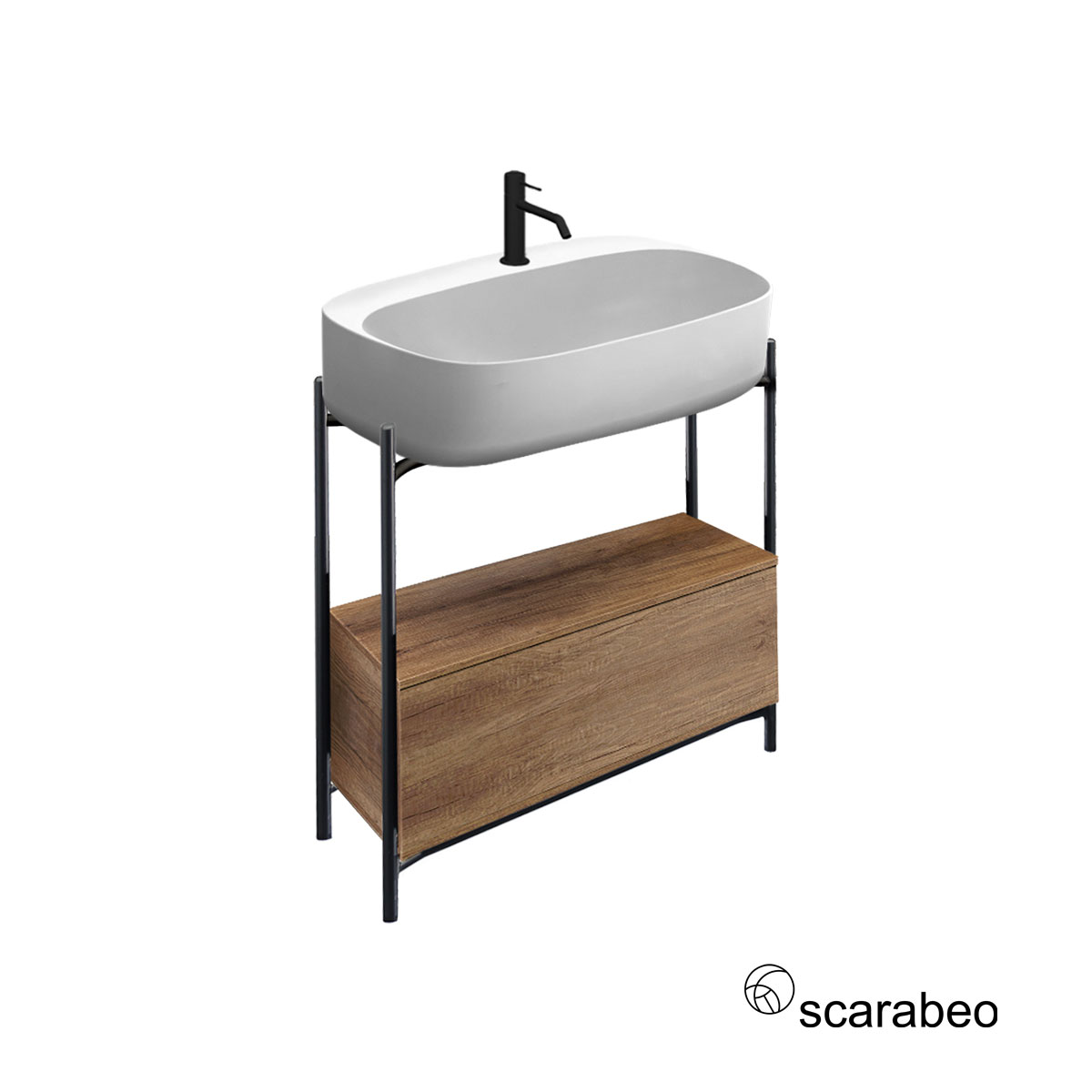 Έπιπλο μπάνιου Laila 270312-NROP89 με συρτάρι 2712-89 Χωρίς Νιπτήρα, Scarabeo