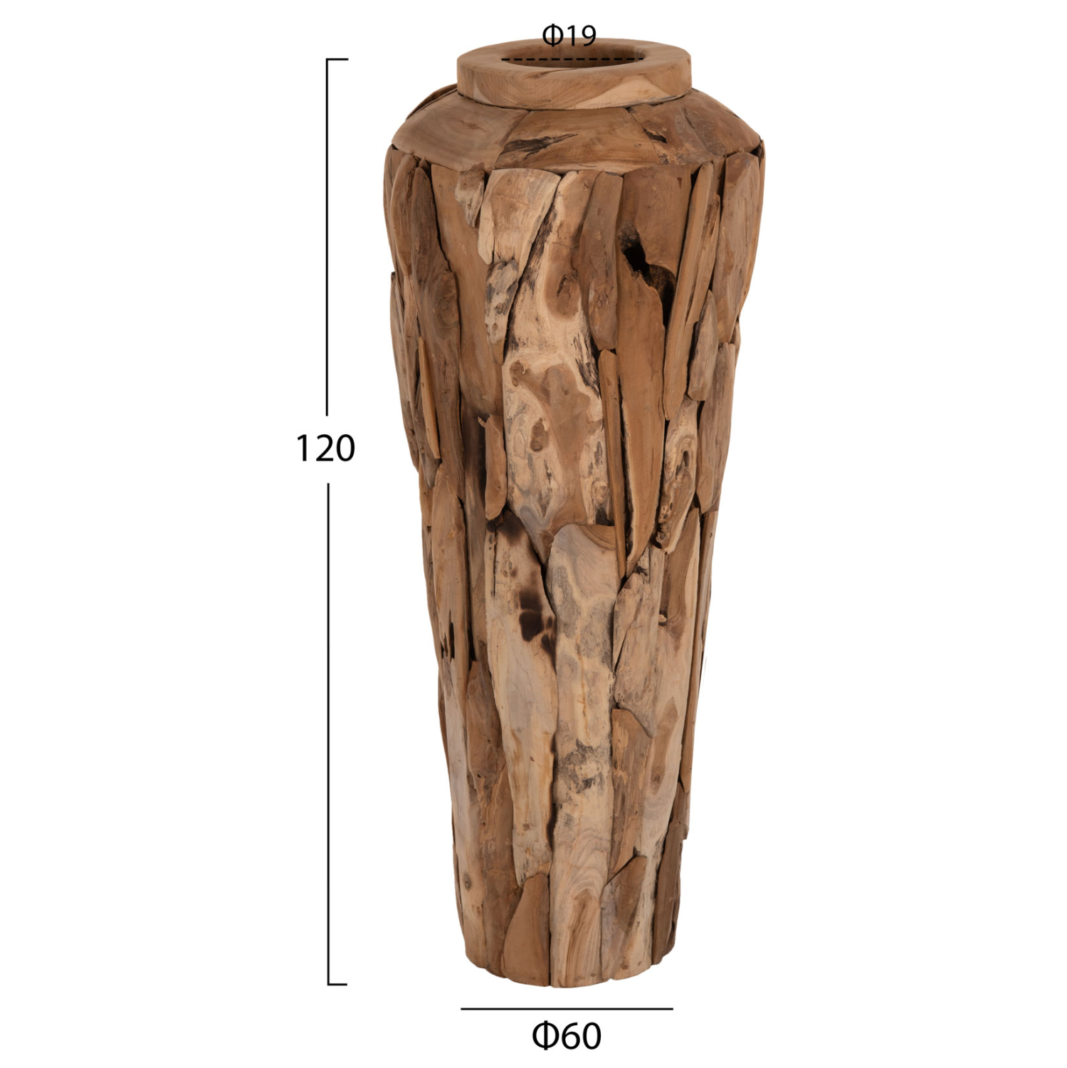 ΔΙΑΚΟΣΜΗΤΙΚΟ ΒΑΖΟ ΔΑΠΕΔΟΥ ZENIA HM7921 ΑΠΟ ΚΟΜΜΑΤΙΑ ΑΝΑΚΥΚΛΩΜΕΝΟΥ ΞΥΛΟΥ TEAK ΣΕ ΦΥΣΙΚΟ Φ50x120Υ εκ.