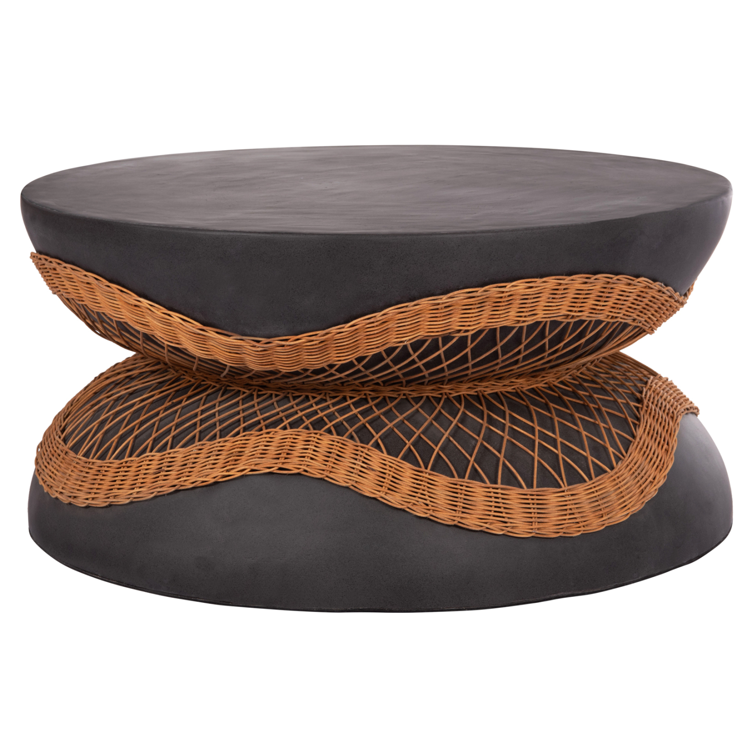 ΤΡΑΠΕΖΙ ΣΑΛΟΝΙΟΥ ΣΤΡΟΓΓΥΛΟ ANNA HM18157.01 FIBER CEMENT ΣΕ ΜΑΥΡΟ-ΦΥΣΙΚΟ RATTAN--Φ92x44.5Υεκ.