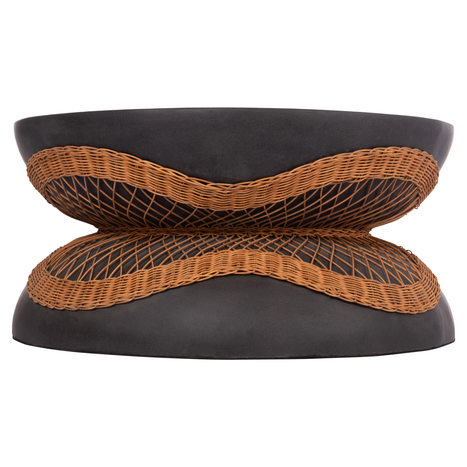 ΤΡΑΠΕΖΙ ΣΑΛΟΝΙΟΥ ΣΤΡΟΓΓΥΛΟ ANNA HM18157.01 FIBER CEMENT ΣΕ ΜΑΥΡΟ-ΦΥΣΙΚΟ RATTAN--Φ92x44.5Υεκ.