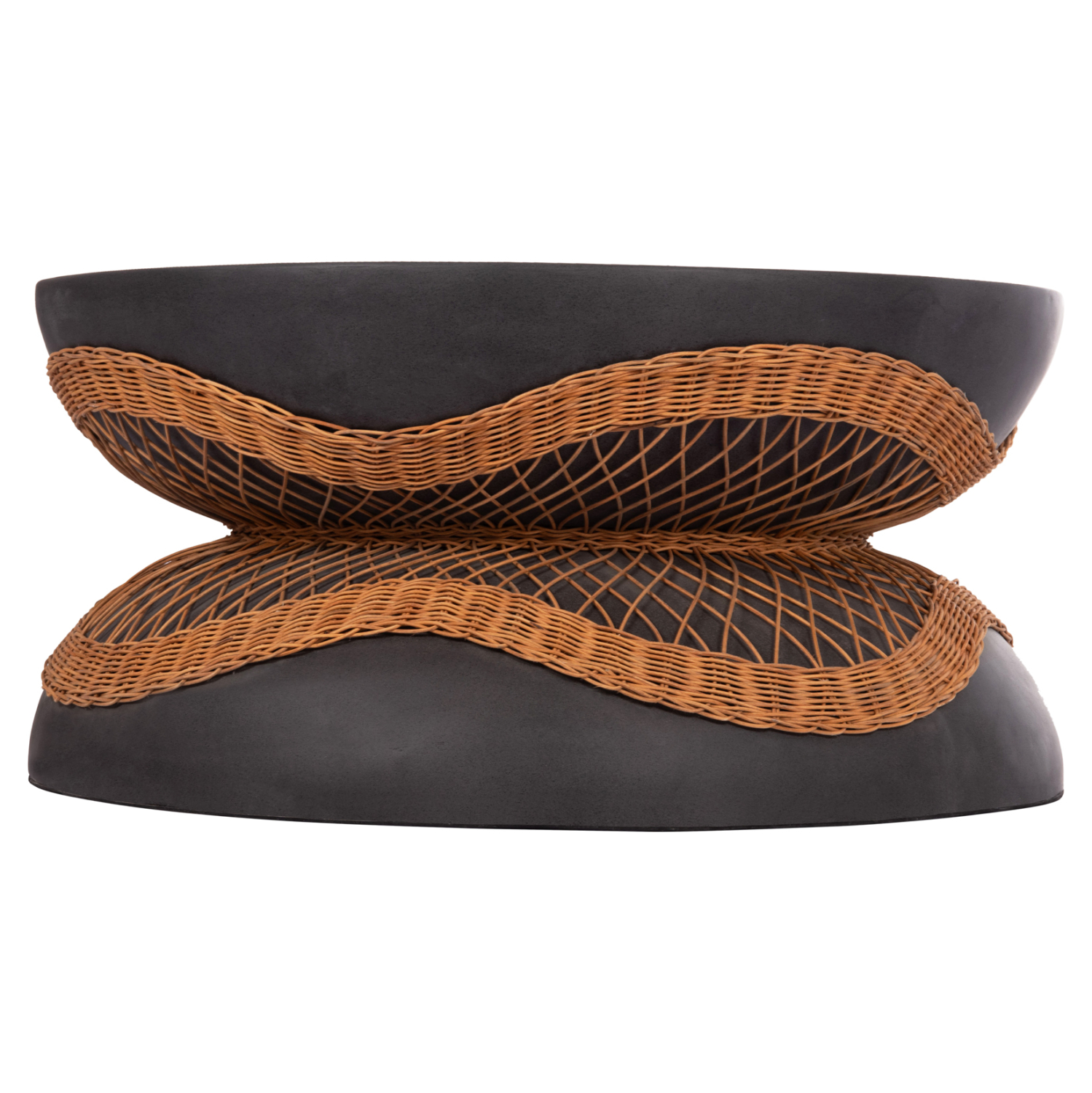 ΤΡΑΠΕΖΙ ΣΑΛΟΝΙΟΥ ΣΤΡΟΓΓΥΛΟ ANNA HM18157.01 FIBER CEMENT ΣΕ ΜΑΥΡΟ-ΦΥΣΙΚΟ RATTAN--Φ92x44.5Υεκ.