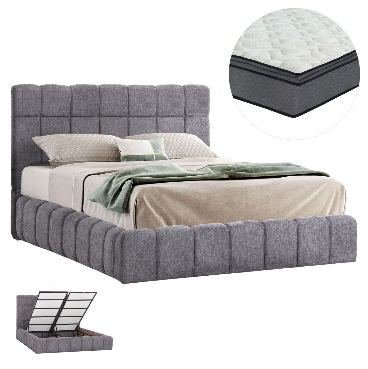 ΚΡΕΒΑΤΙ ΔΙΠΛΟ ΜΕ ΣΤΡΩΜΑ & ΑΠΟΘ.ΧΩΡΟ RAMON HM21168 ΓΚΡΙ ΜΠΟΥΚΛΕ--ΓΙΑ 160x200εκ